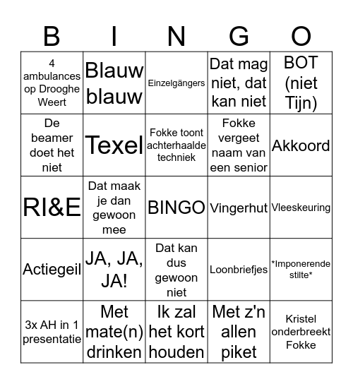 Selectieweekend Bingo Card