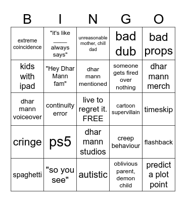 Dhar Man Bingo Card