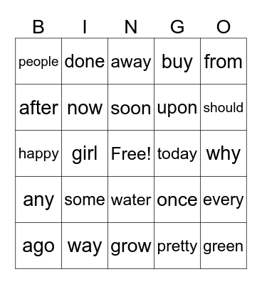 HFW Bingo Card