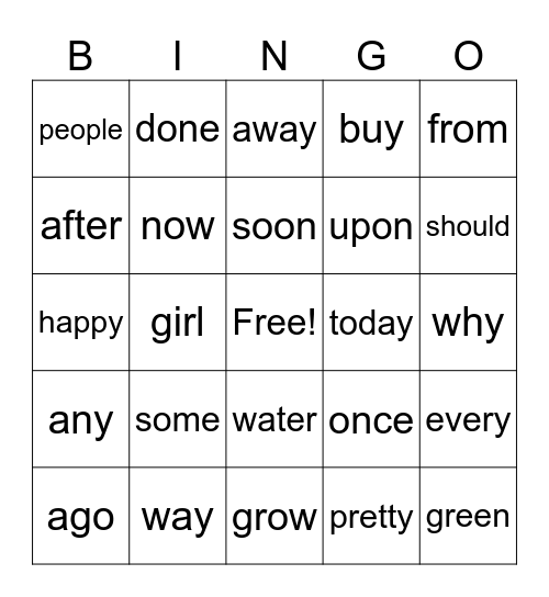 HFW Bingo Card