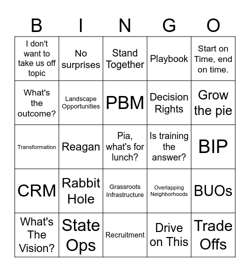 E&T Catchphrase Bingo Card
