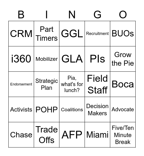 E&T Catchphrase Bingo Card