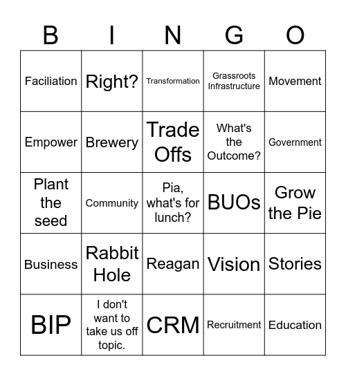 E&T Catchphrase Bingo Card