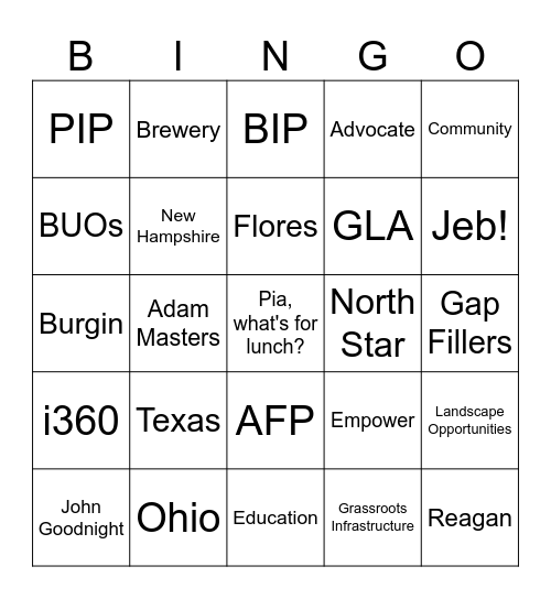 E&T Catchphrase Bingo Card