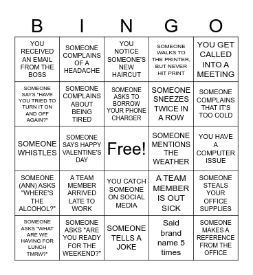 VALENTINE'S DAY BINGO Card