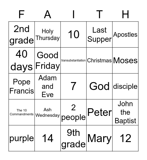 Faith Bingo Card