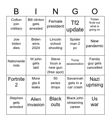 2024 Bingo For B. John Bingo Card