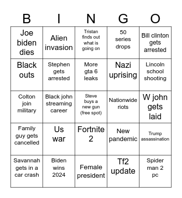 2024 Bingo For Tristan Bingo Card