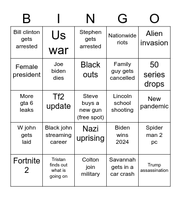 2024 Bingo For Jordon Bingo Card