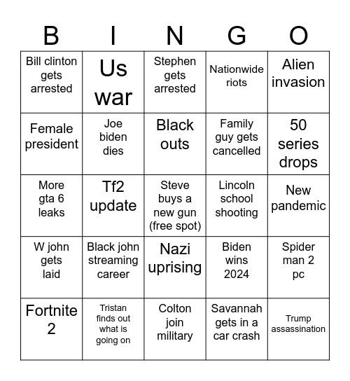 2024 Bingo For Jordon Bingo Card