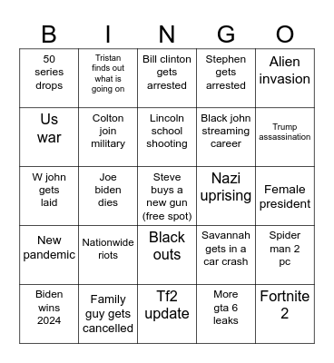 2024 Bingo For Jacob Bingo Card