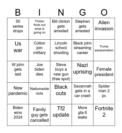 2024 Bingo For Jacob Bingo Card