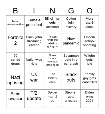 2024 Bingo For Colton Bingo Card