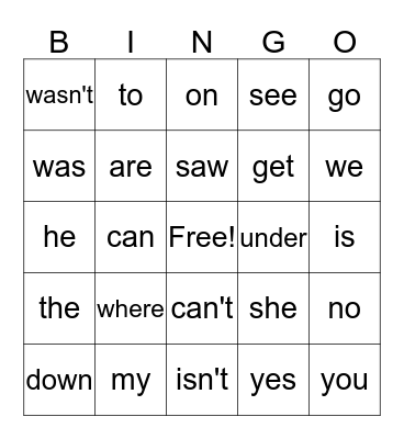 SIPPS SIGHT WORDS Bingo Card