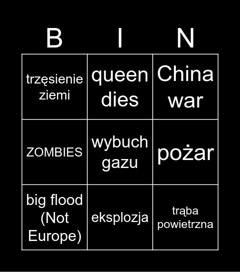Sławek Disaster Bingo Card