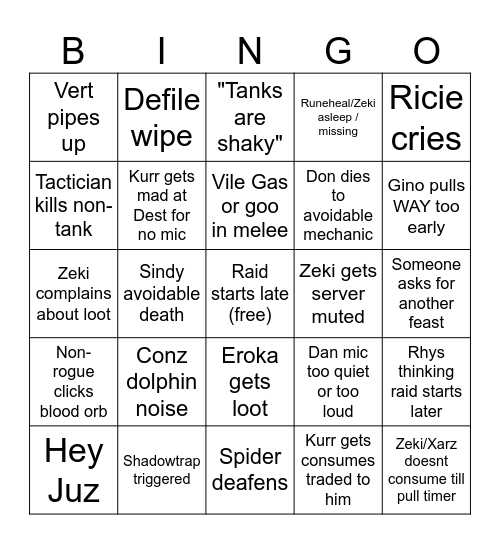 Tsunami Raid Bingo Card