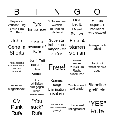 Royal Rumble 2024 Bingo Card