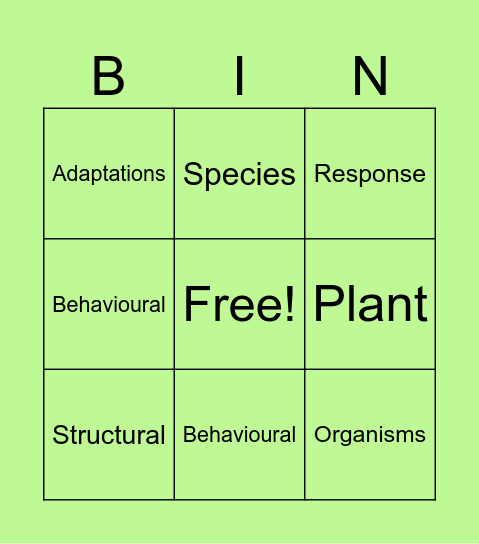 Adaptions Bingo Card