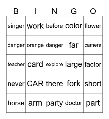 Class N Bingo Card