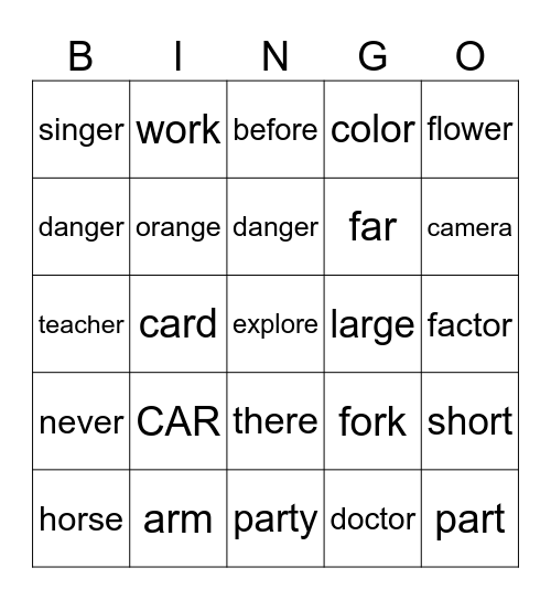 Class N Bingo Card
