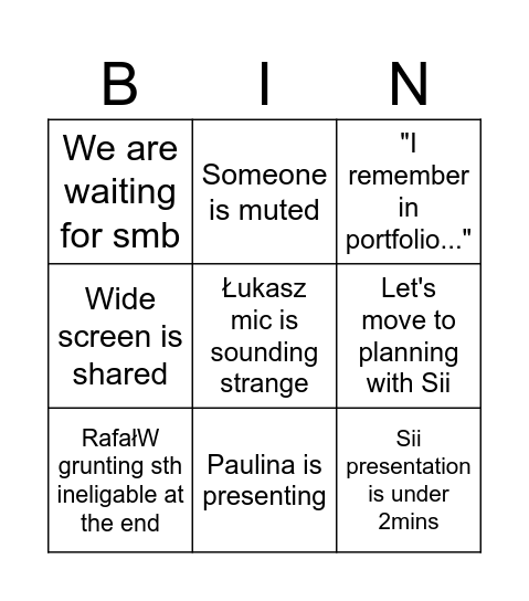 Sprint review bingo Card