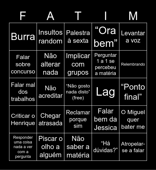 FR Bingo Card