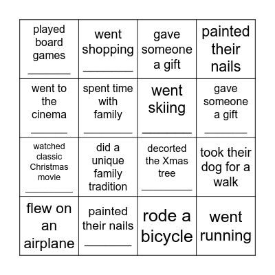 Find someone who-- Christmas Break Bingo Card