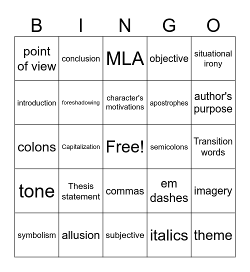 Midterm Review Bingo Card