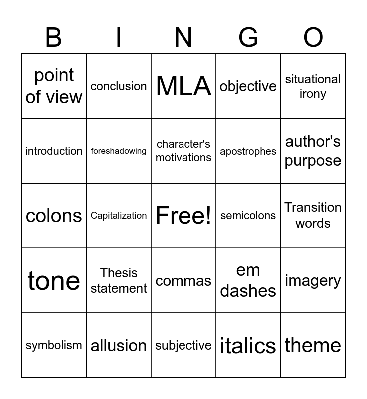 Midterm Review Bingo Card