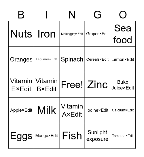 Healthy Bingo Card