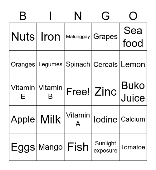 Healthy Bingo Card