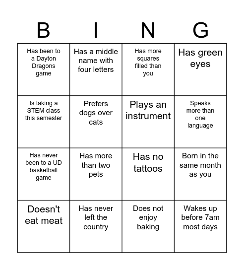 Untitled Bingo Card