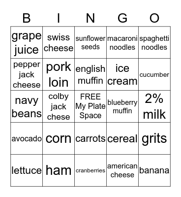 My Plate Bingo Card