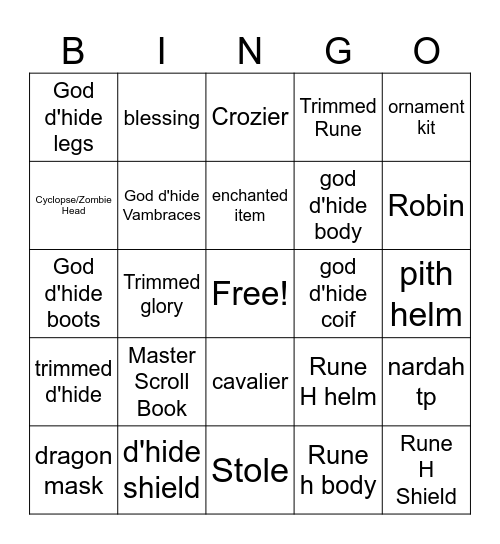 Hard Clue Bingo Card