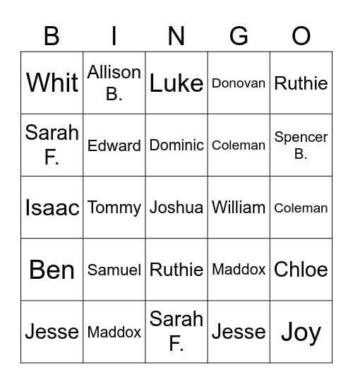 EGR 120: Name Game Bingo Card