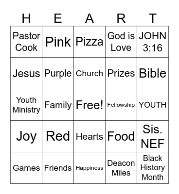 Heart 2 Heart Fellowship Bingo Card