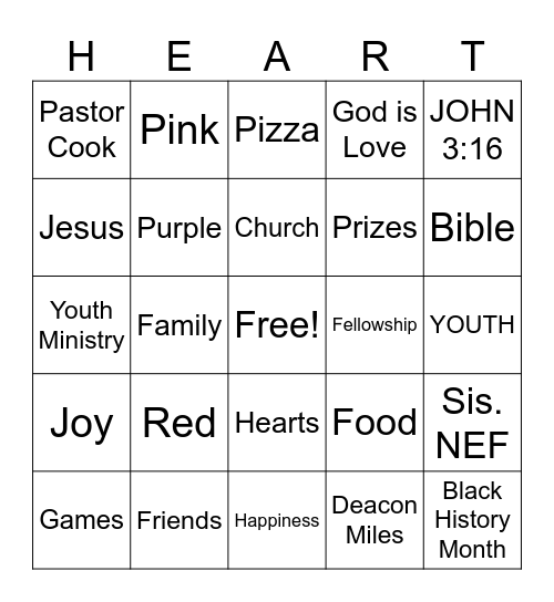 Heart 2 Heart Fellowship Bingo Card