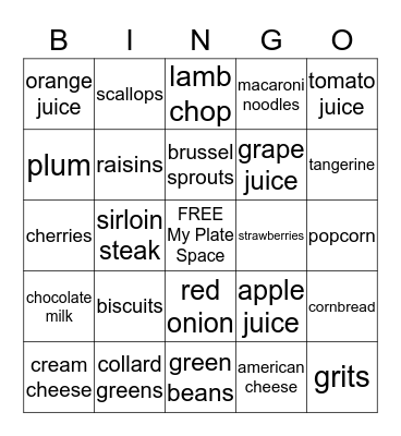 My Plate Bingo Card