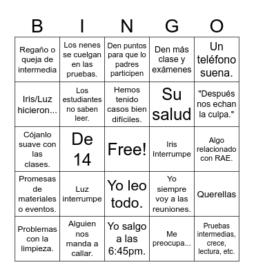 Bingo de reuniones Bingo Card