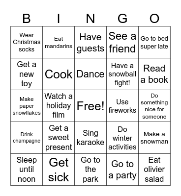 KIDS WINTER BREAK Bingo Card