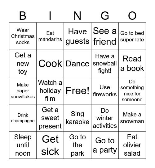 KIDS WINTER BREAK Bingo Card