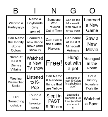 Welcome Back From Break! Bingo Card