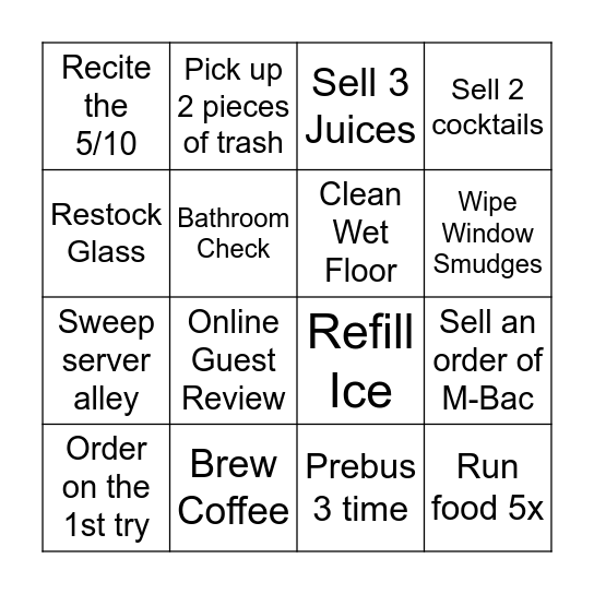FW Bingo Card