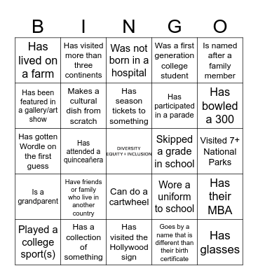 DE+I Bingo Board 1.25 Bingo Card