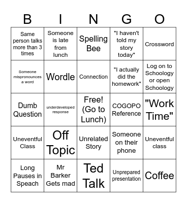 Mr Barker English V2 Bingo Card