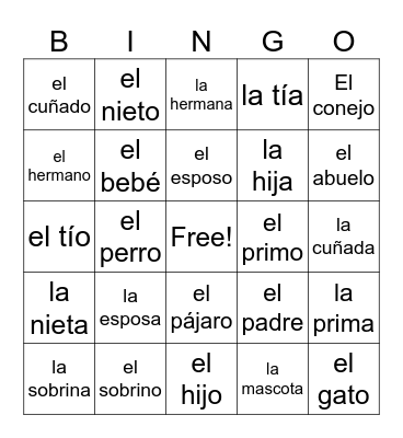 La familia Bingo Card