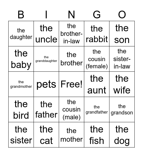 La familia 2 Bingo Card
