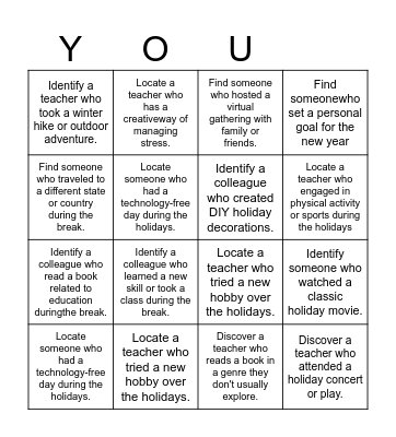 LEARN MORE ABOUT YOU Bingo Card