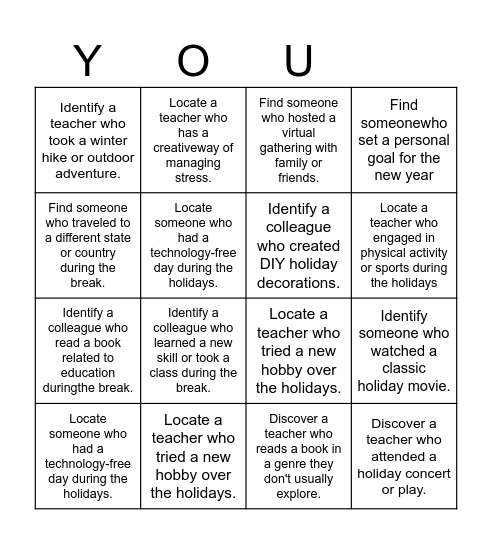 LEARN MORE ABOUT YOU Bingo Card
