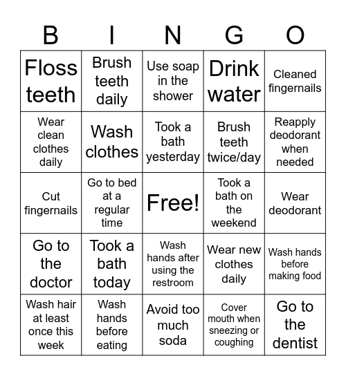 Hygiene Bingo! Bingo Card